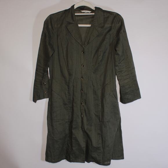 CAbi Olive Green 100% Cotton Button Up Long Sleeve Dress XS - Picture 1 of 5